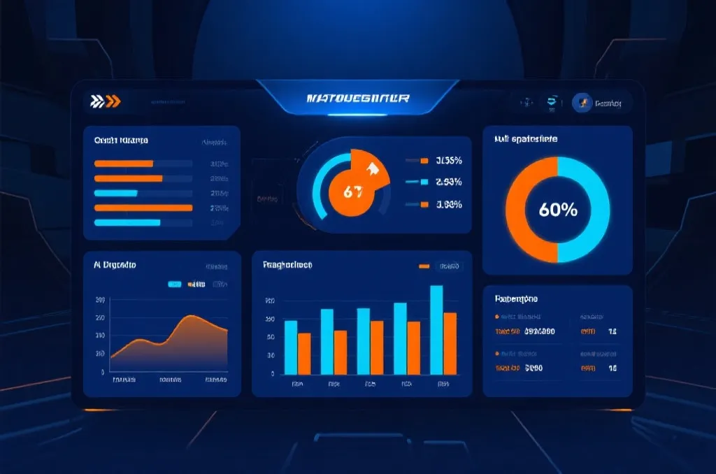 Abstract digital dashboard with esports statistics and charts